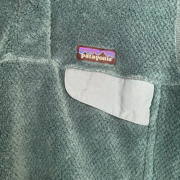 Patagonia teal fleece pullover, snaps at neck, kangaroo pocket pouch sz M - Picture 2 of 6